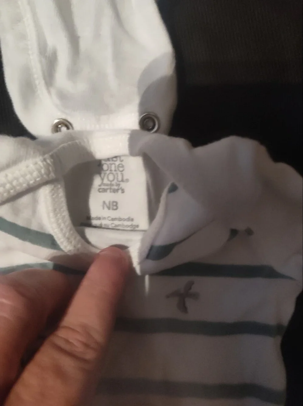 Carter's White & Light Gray Striped Whale Long-Sleeve Bodysuit